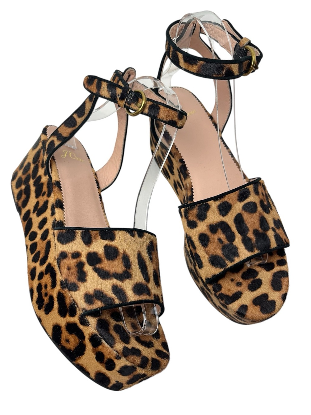 J. Crew Leopard-Print Calf Hair Leather Chunky 90s Style Flatform Sandals